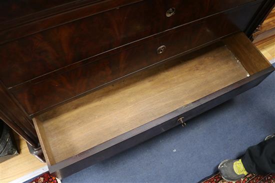 A 19th century French marble topped mahogany commode W.135cm